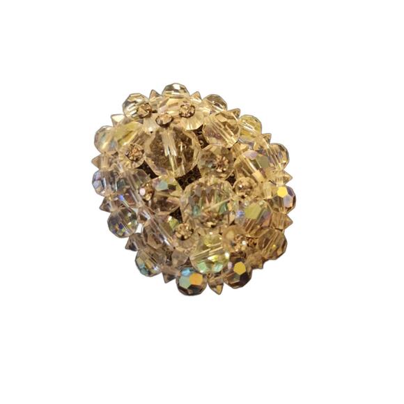 Vintage Aurora Borealis Cluster Brooch with Austrian Crystals, 2" Long - Picture 1 of 11